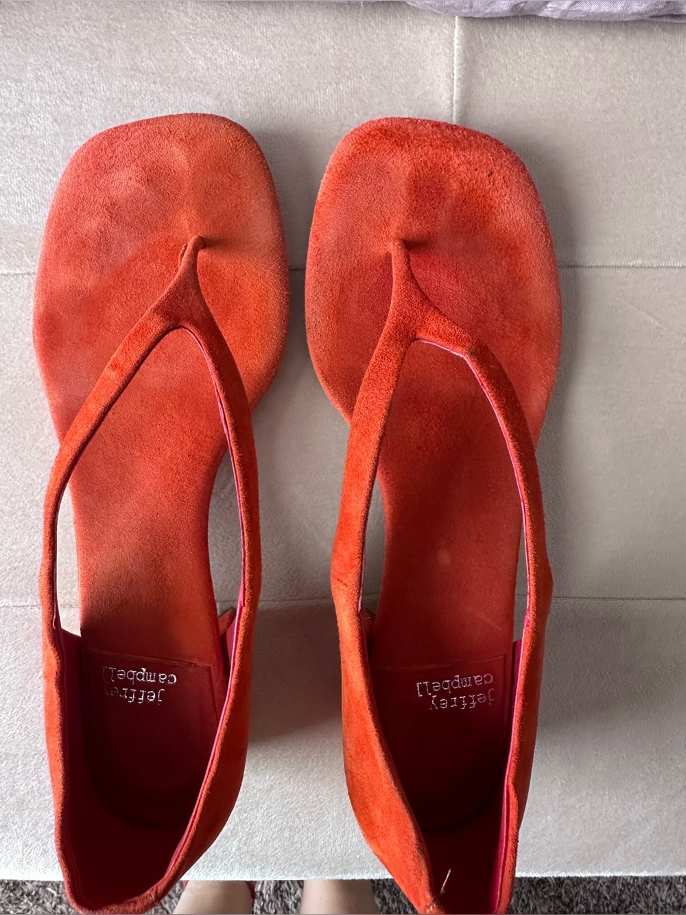 Jeffrey Campbell Red-Orange Suede Thong Sandals
